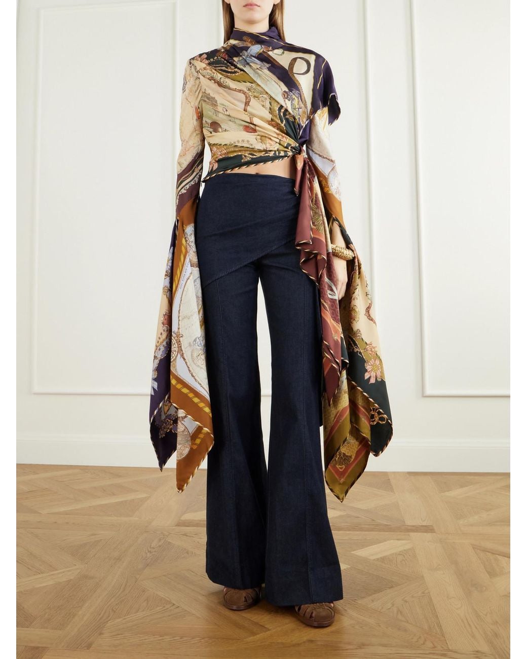 Zimmermann Blue Valiant Draped Flared Jeans
