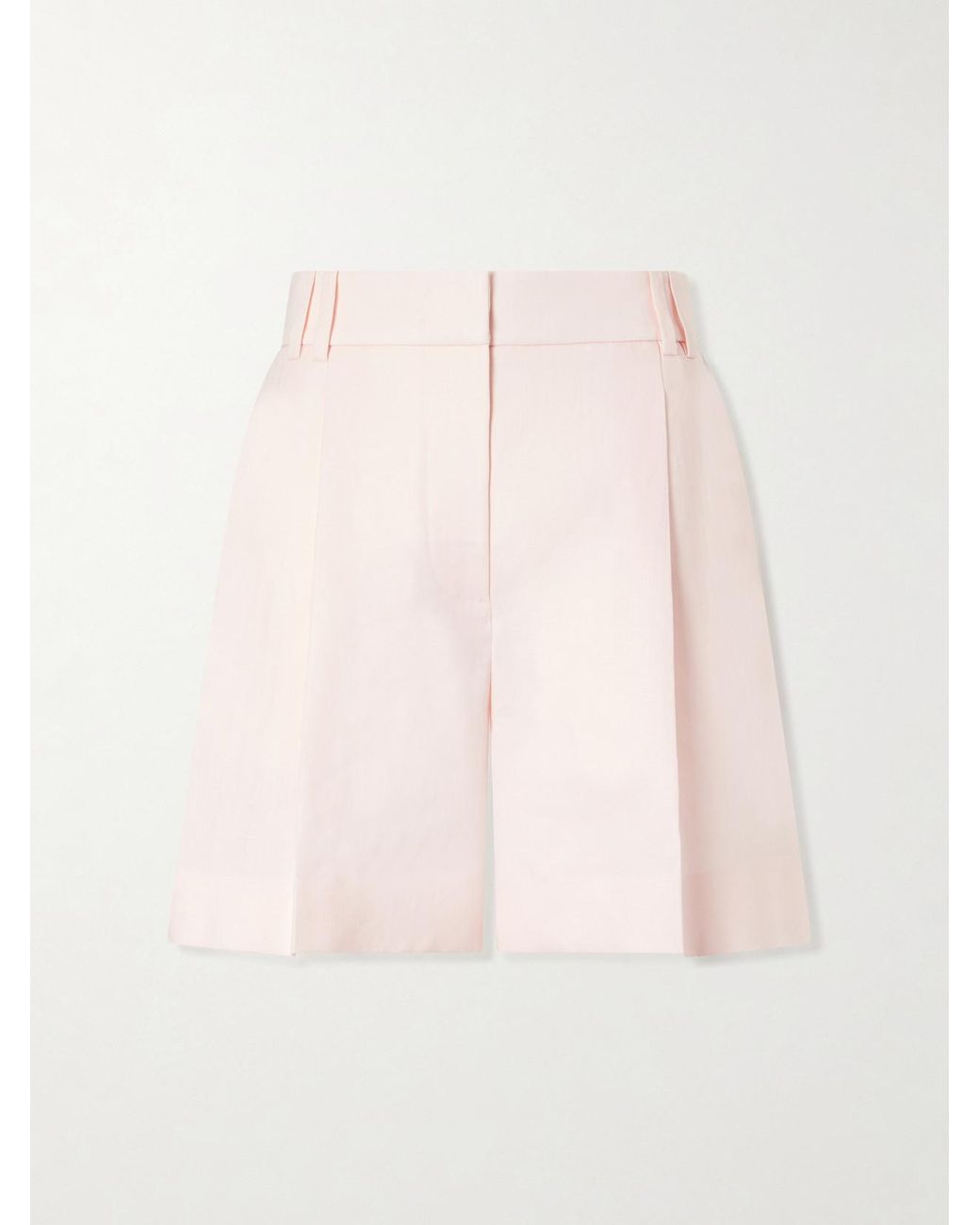 Another Tomorrow Pink Pleated Linen Shorts