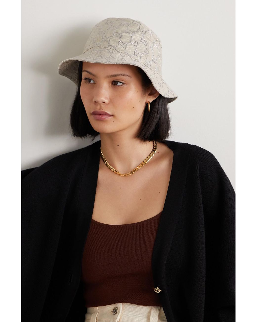 GUCCI Leather-trimmed cotton-blend jacquard bucket hat