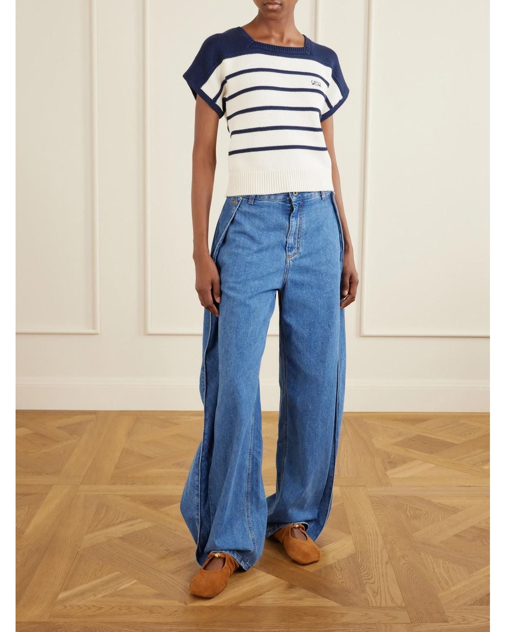 Loewe Blue Anagram-Embroidered Striped Cotton And Wool-Blend Sweater