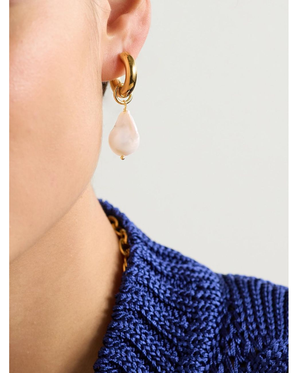Joolz by Martha Calvo Blue Barrier-Plated, Pearl And Enamel Hoop Earrings