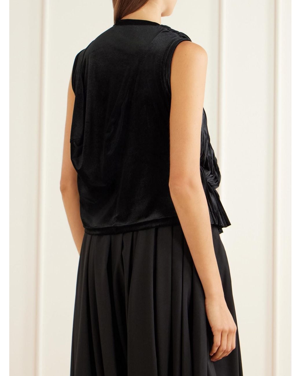 Comme des Garçons Black Asymmetric Pleated Draped Jersey-Velour Top
