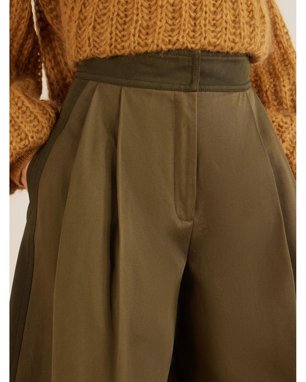 Zimmermann Green Valiant Pleated Cotton-Twill Wide-Leg Pants