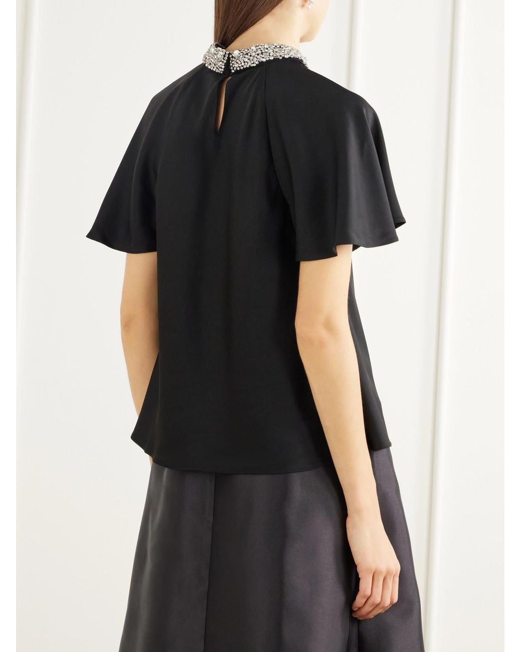 Jonathan Simkhai Black Loreta Crystal-Embellished Satin Blouse