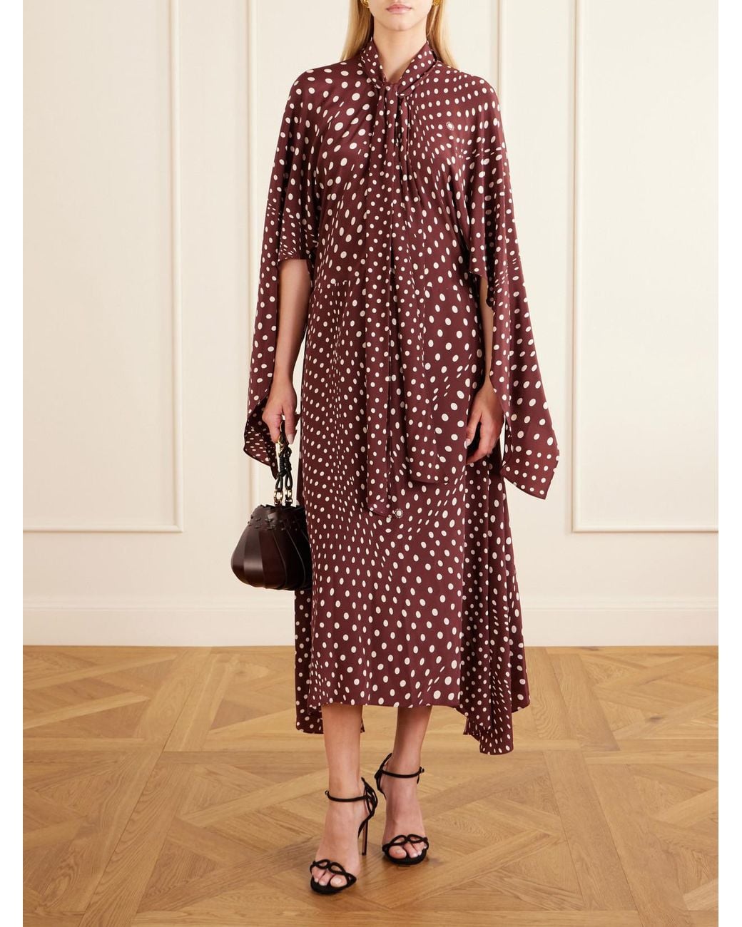 Stella McCartney Red Tie-Detailed Draped Polka-Dot Silk Midi Dress