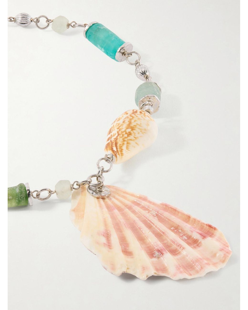 Tohum Design White Samsara Sterling And Seashell Beaded Necklace