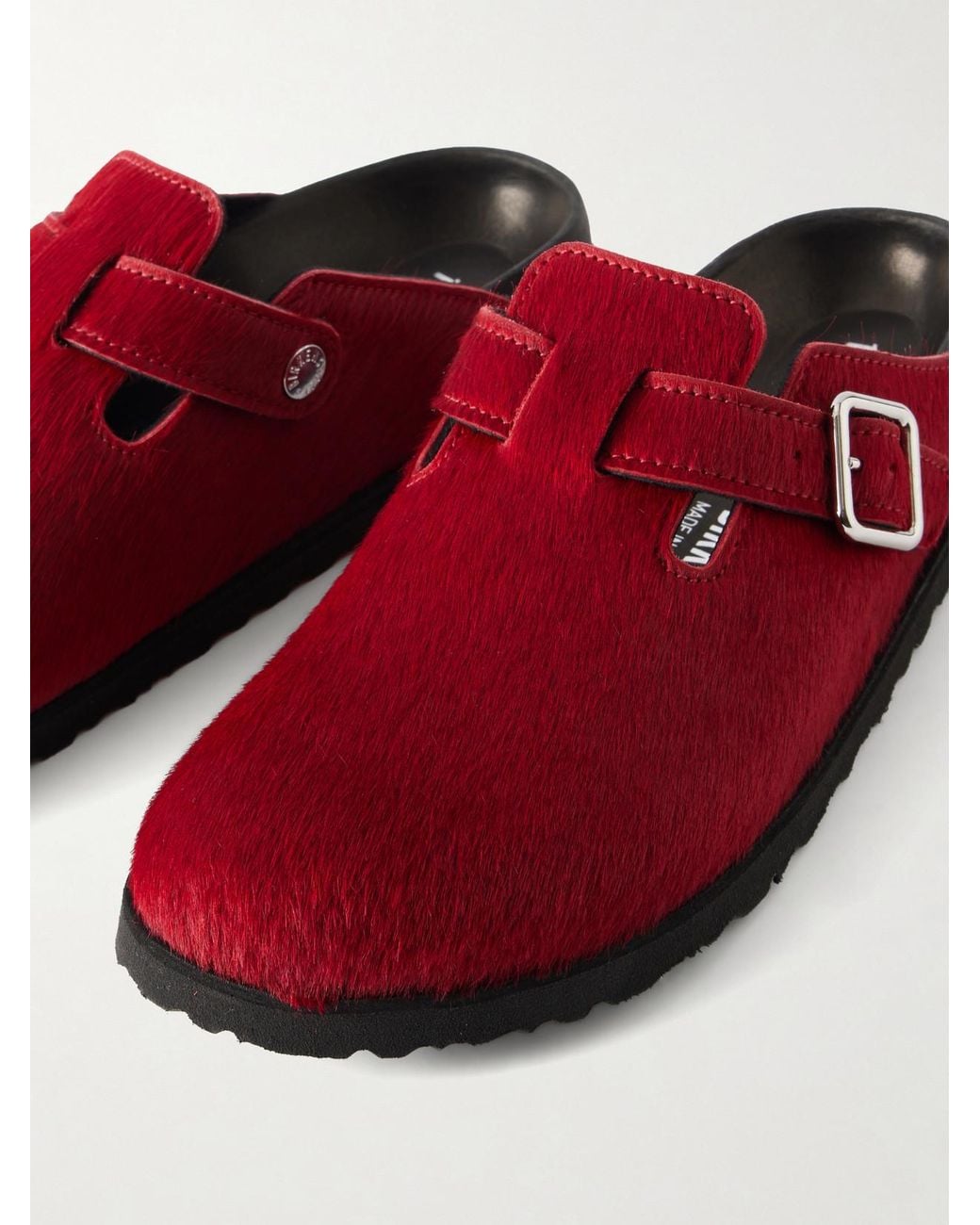 Birkenstock Boston Calf-Hair Mules in Red | Lyst