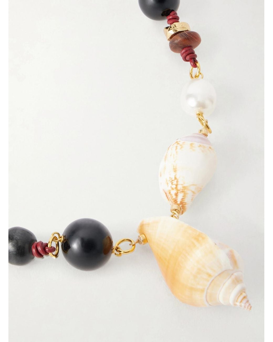 Tohum Design Natural Samsara-Plated, Onyx, Leather And Seashell Beaded Necklace