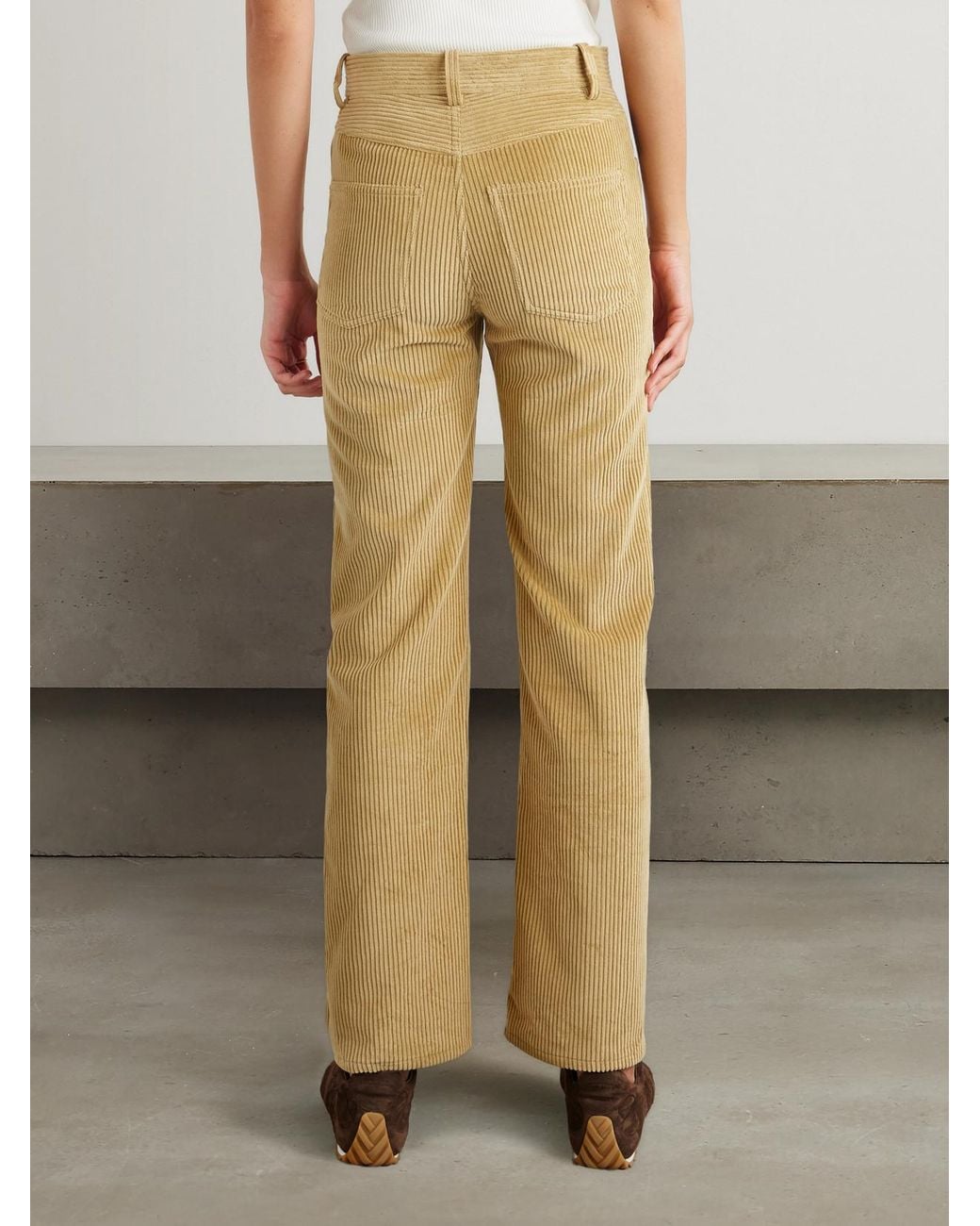 Bottega Veneta Natural Leather-Trimmed Cotton-Corduroy Straight-Leg Pants