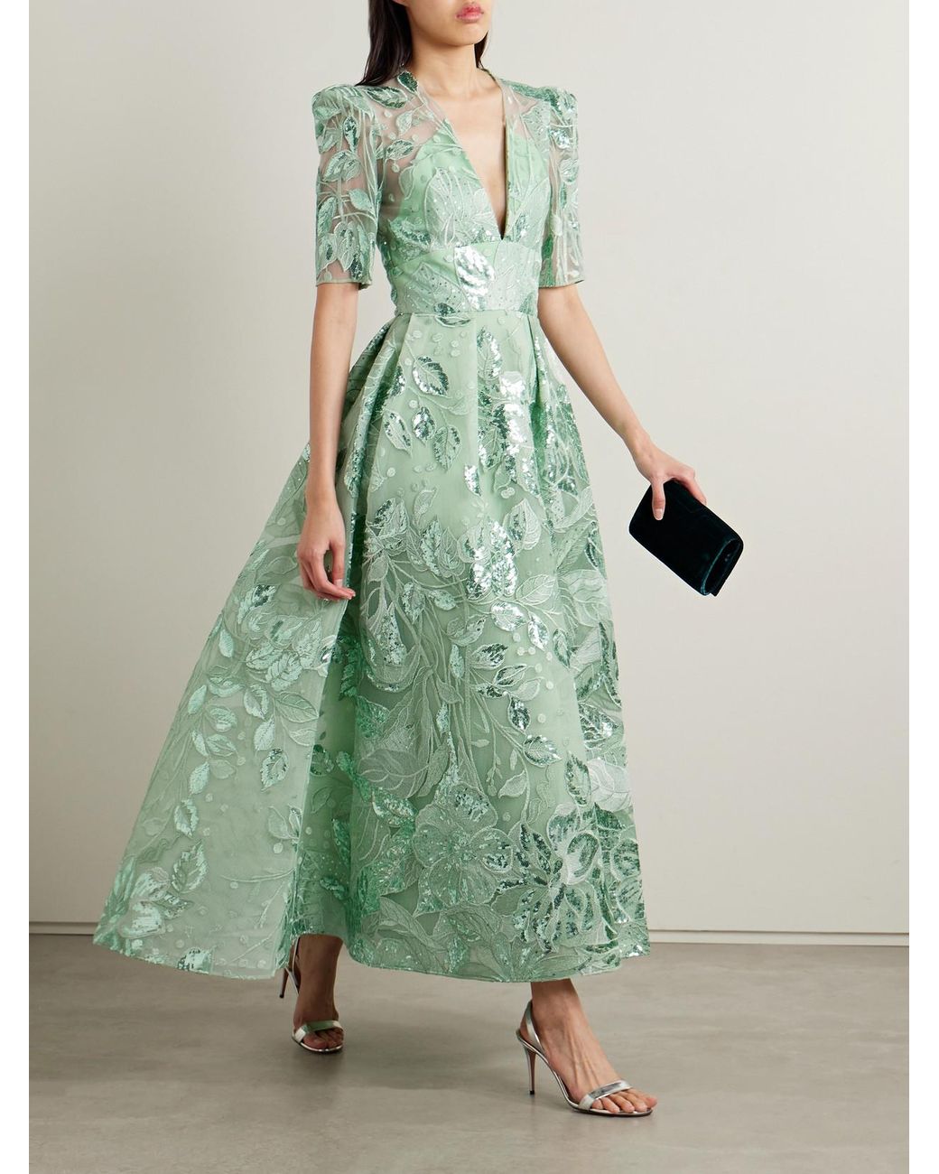 elie saab tulle embroidered midi dress ELIE SAAB