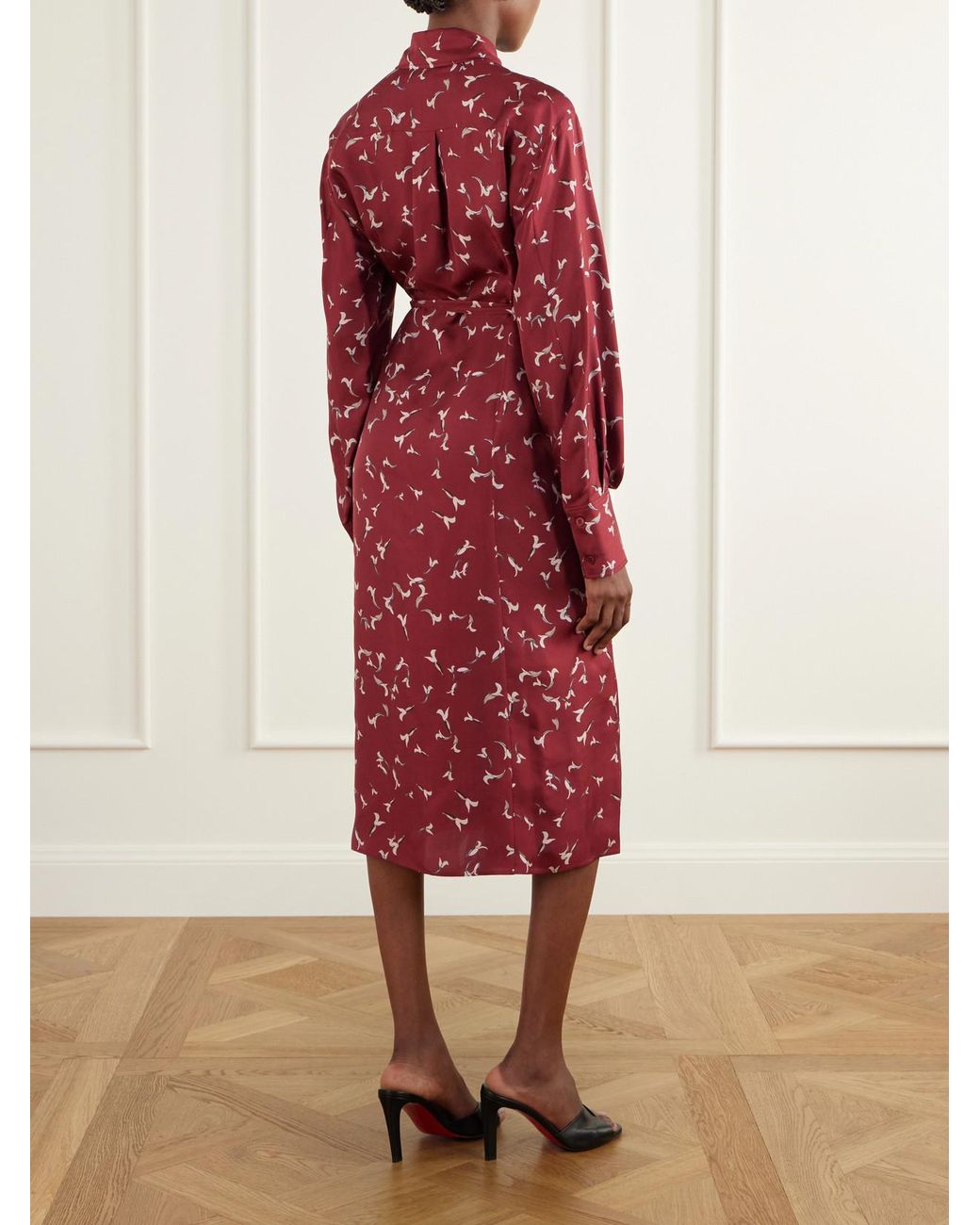 Altuzarra Red Floyd Belted Printed Silk-Twill Midi Dress