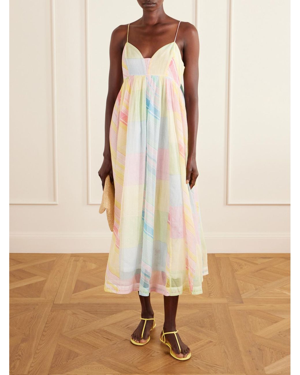 Eka White Yuru Printed Handwoven Cotton-Kota Midi Dress