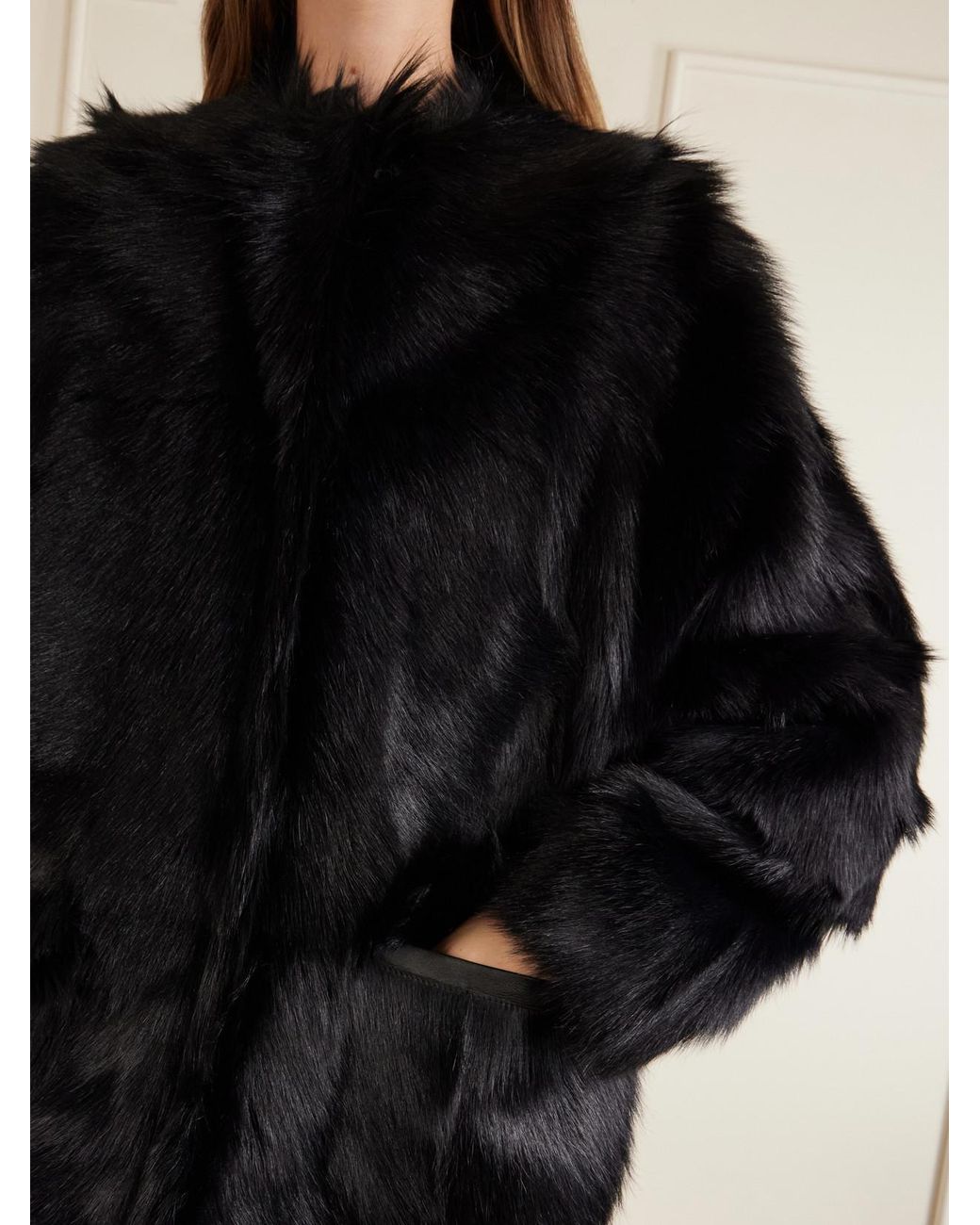 Totême Black Collarless Shearling Coat