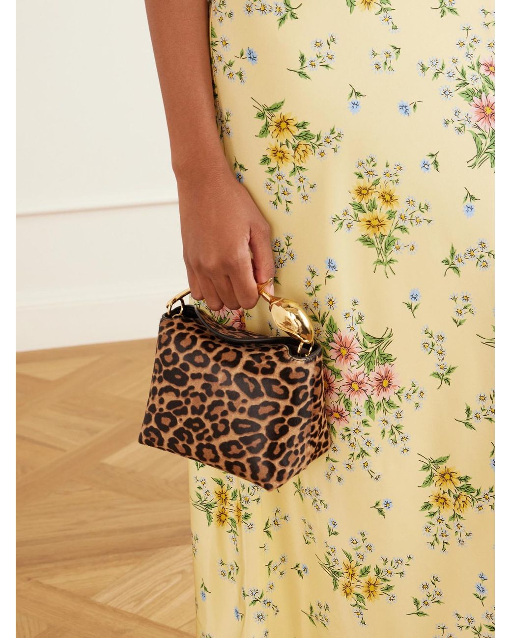 Erdem Brown Bloom Mini Animal-Print Calf Hair Clutch