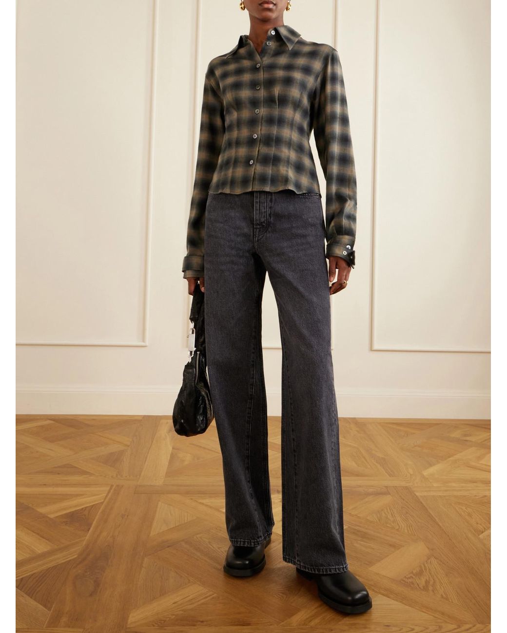 Our Legacy Black Envelop Checked Cotton And Wool-Blend Shirt