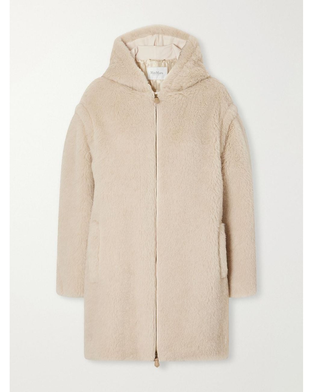 Max Mara Natural Spadino Teddy Hooded Alpaca, Wool And Silk-Blend Coat
