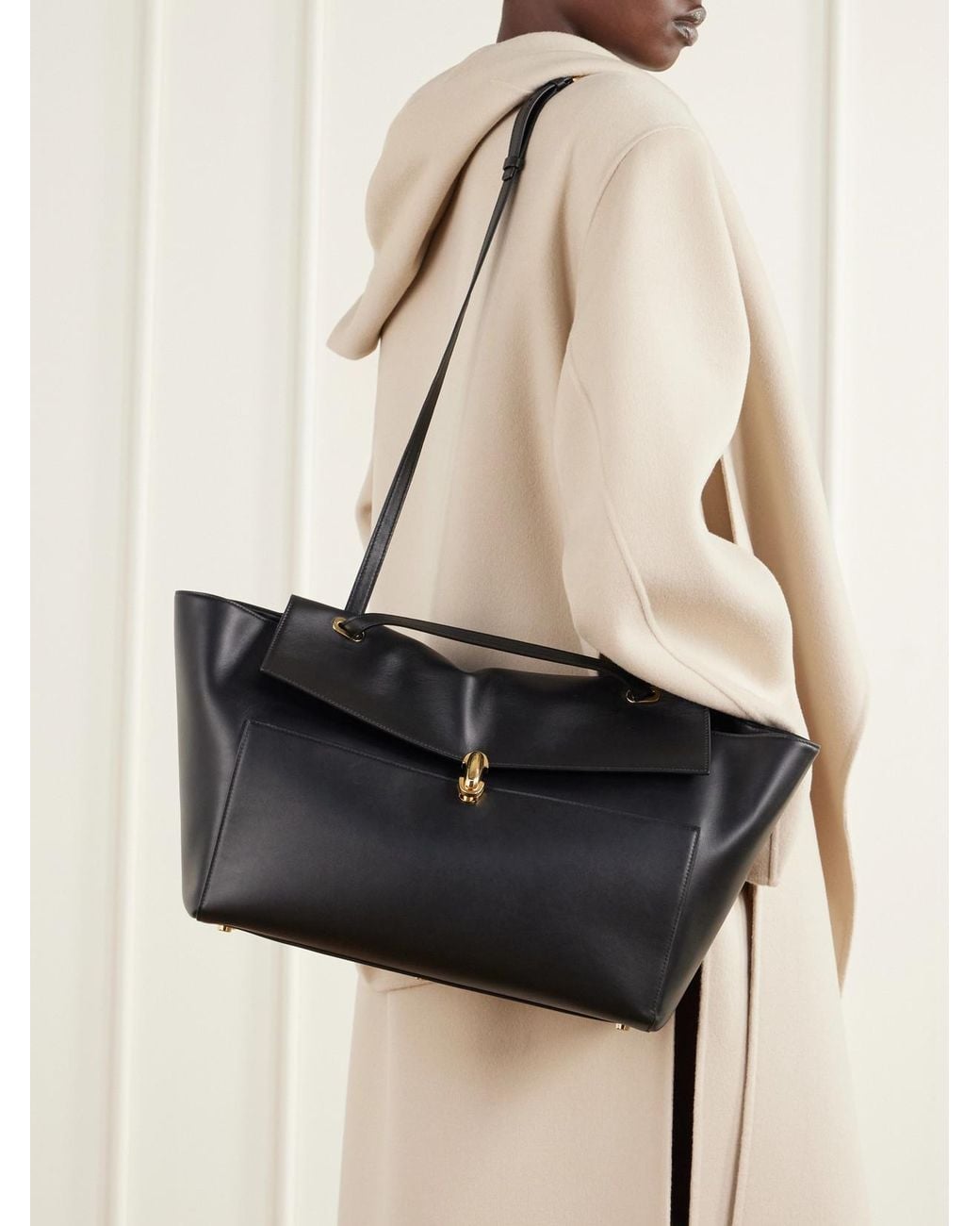 SAVETTE Black Trapeze Large Leather Shoulder Bag