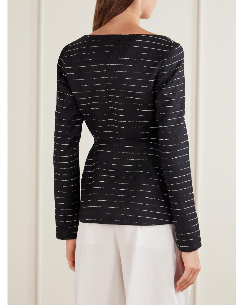 LIBEROWE Black Charlotte Striped Wool-Gabardine Blouse