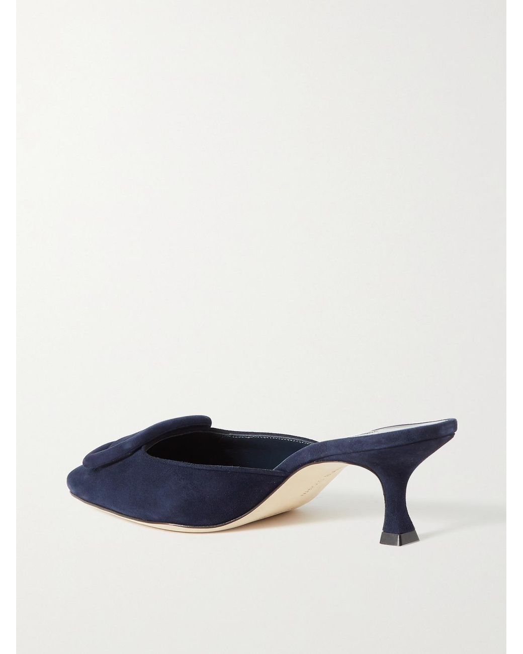 Manolo Blahnik Blue Maysale 50 Buckled Suede Mules