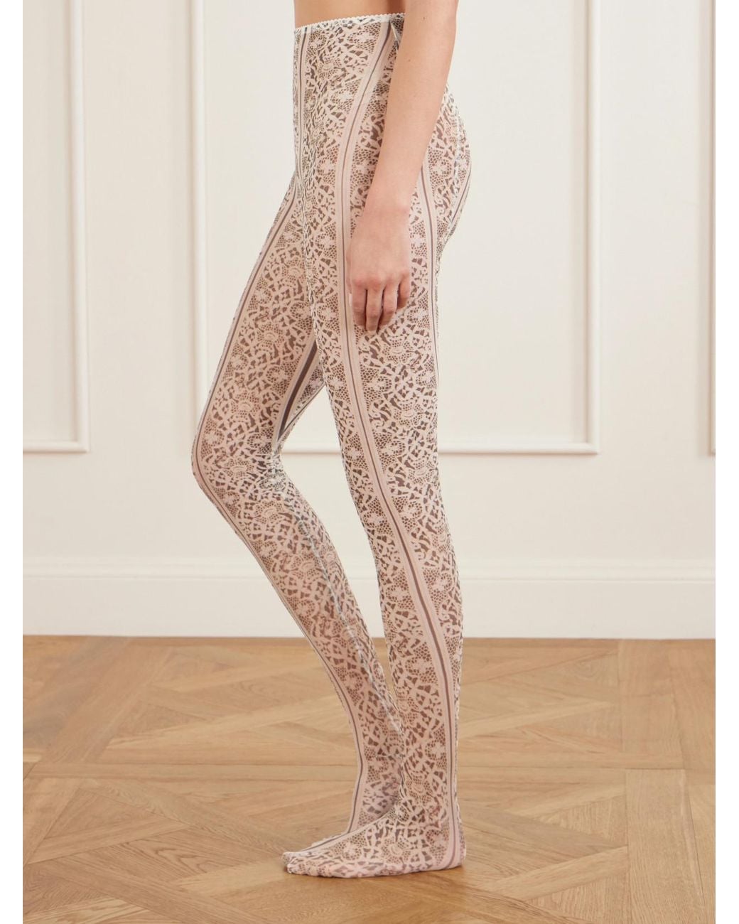 Dilara Findikoglu White Past Edges Lace-Effect Mesh Tights