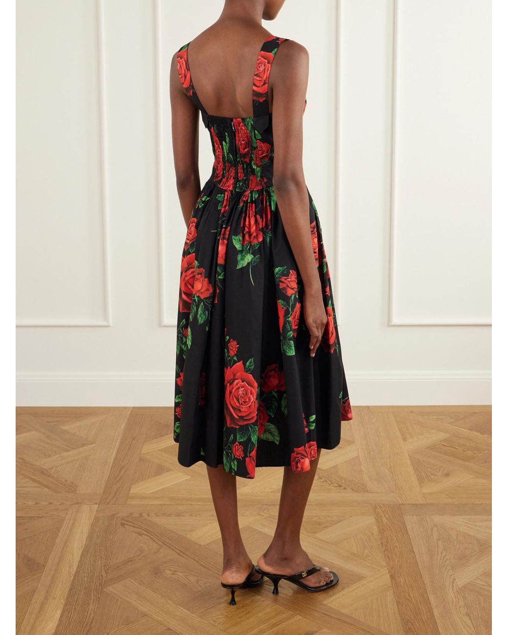 Dolce & Gabbana White Floral-Print Cotton-Poplin Bustier Midi Dress
