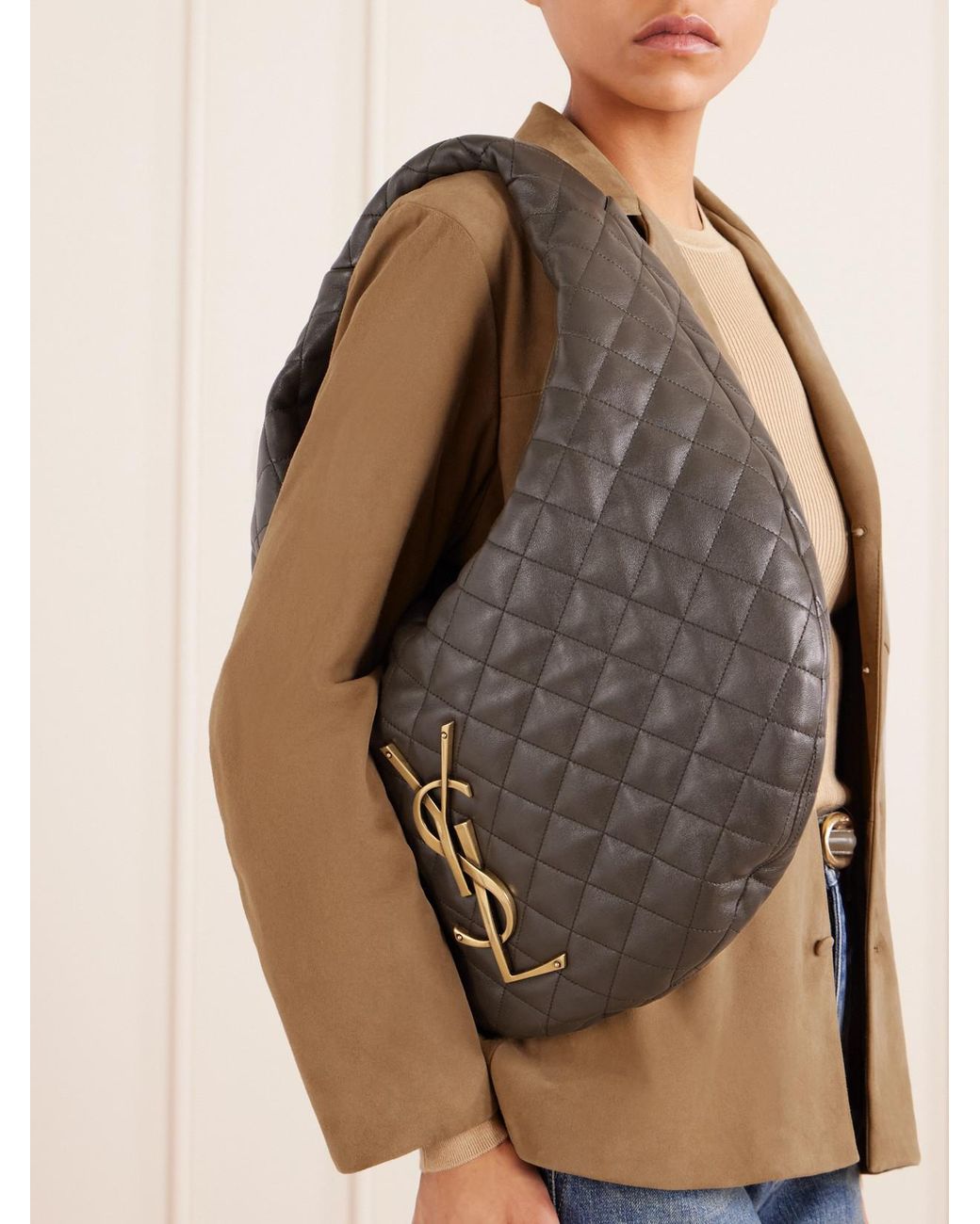 Saint Laurent Gray Icare Matelassé Leather Tote