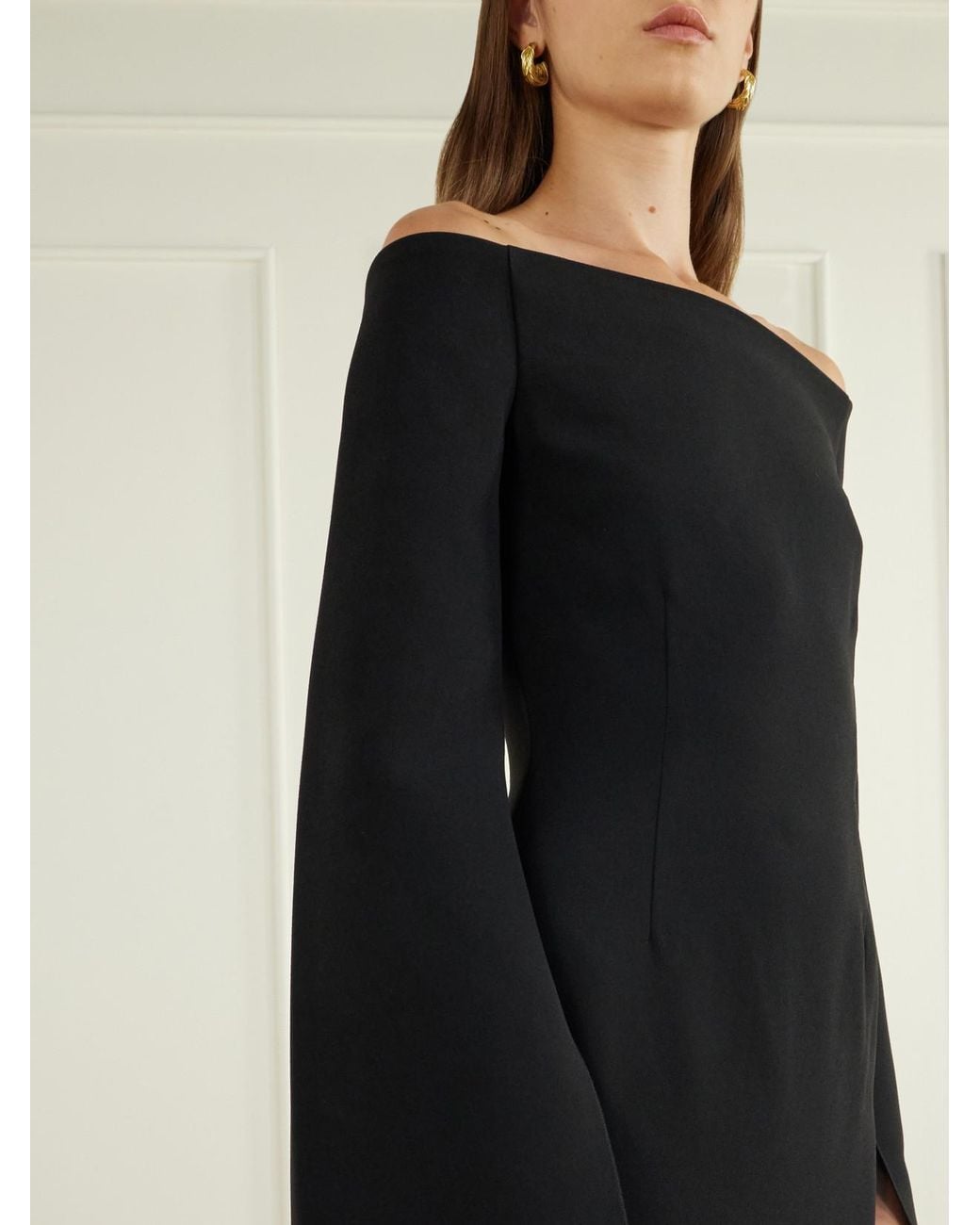 Solace London Black Marcella Off-The-Shoulder Crepe Gown