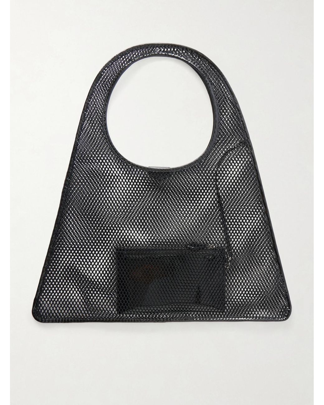Alaïa Black Leather-Trimmed Crocheted Shoulder Bag