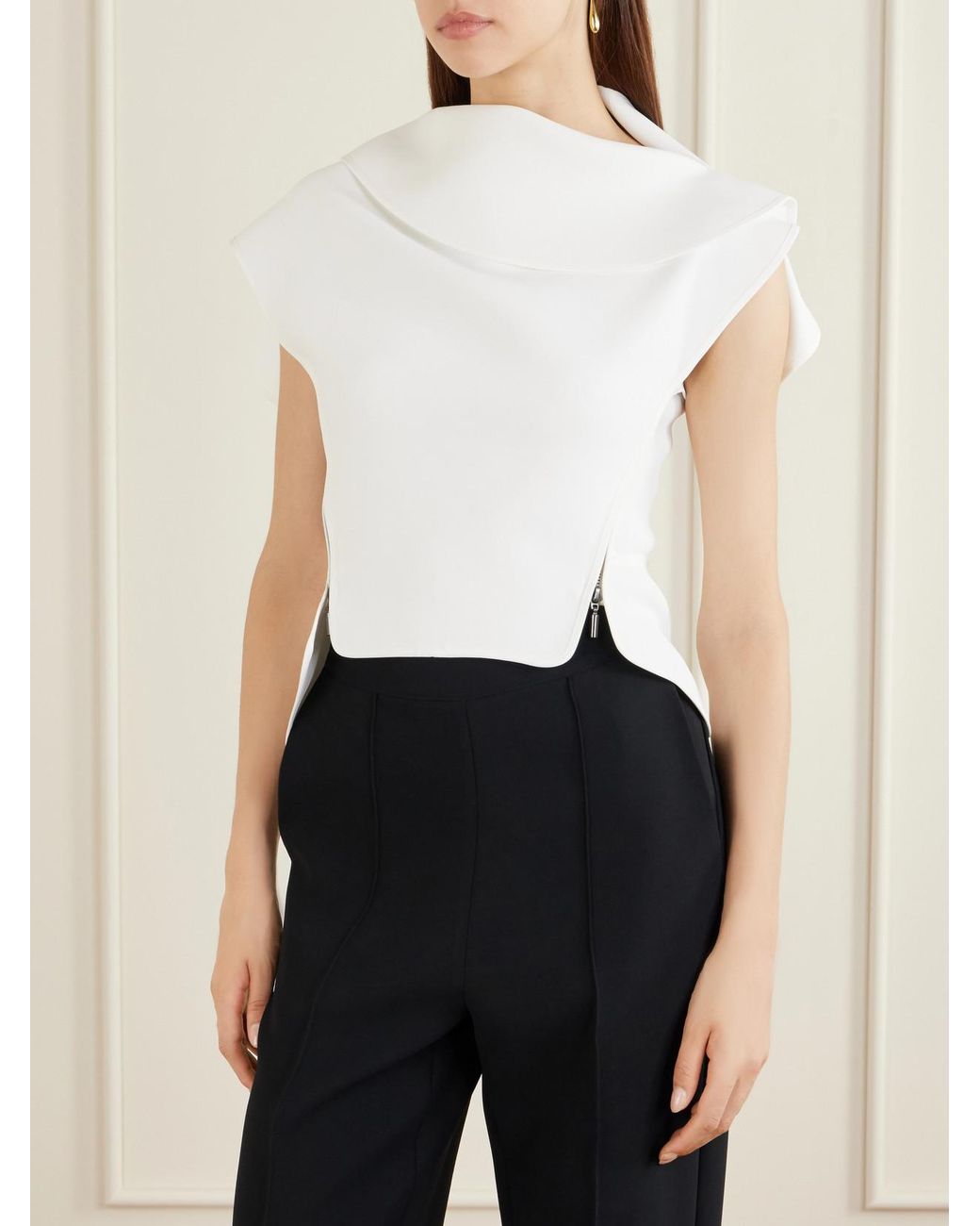 Maticevski White Whirl Asymmetric Layered Crepe Top