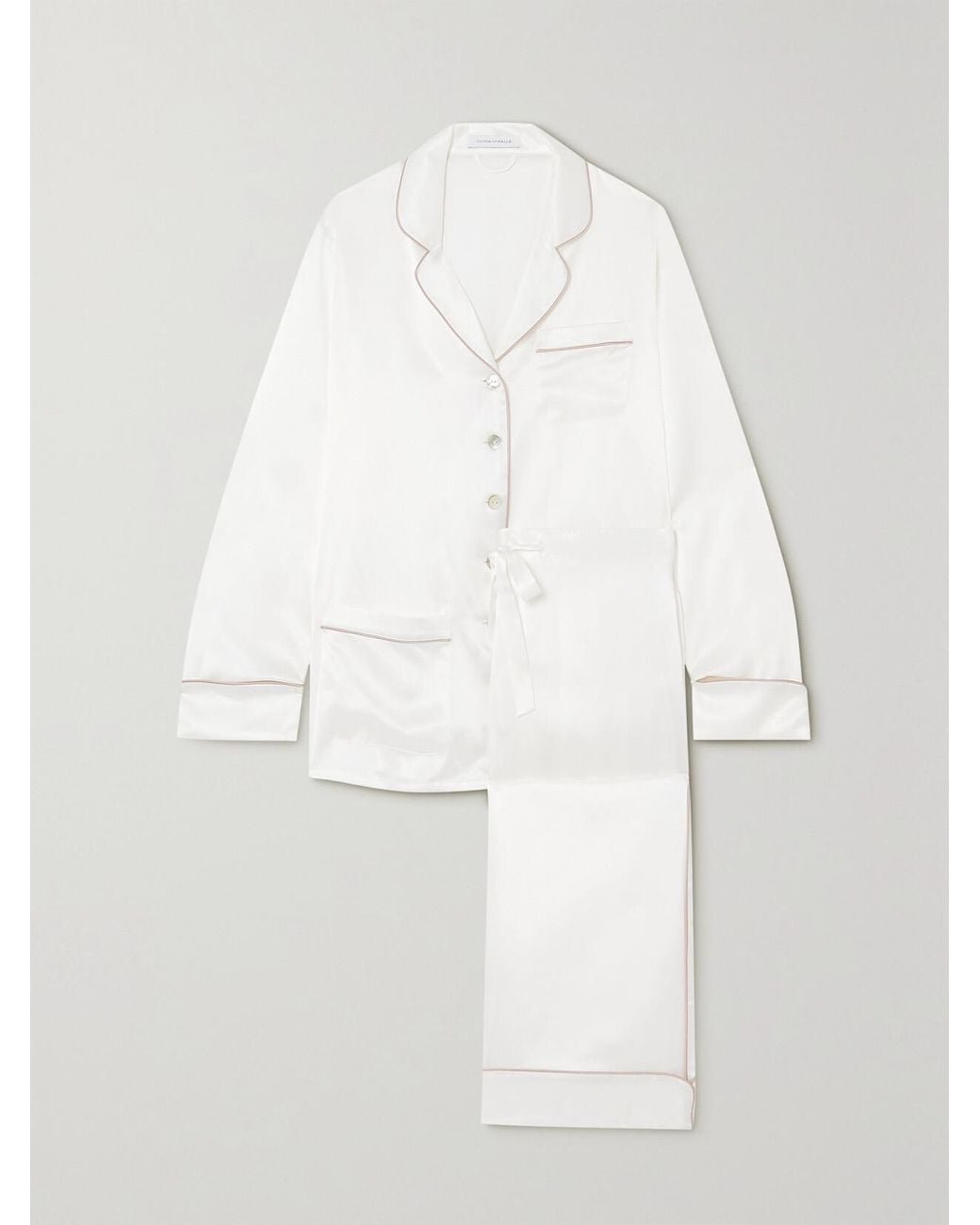 Olivia Von Halle White Coco Silk-Satin Pajama Set