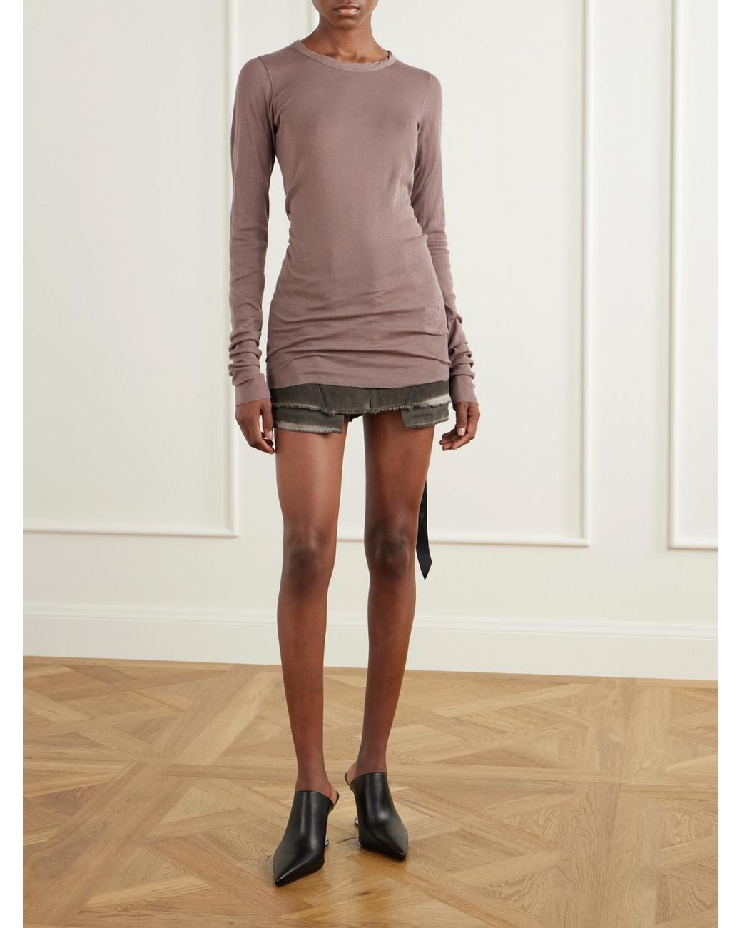 Rick Owens Pink Drkshdw Frayed Cotton-Gauze Jersey T-Shirt