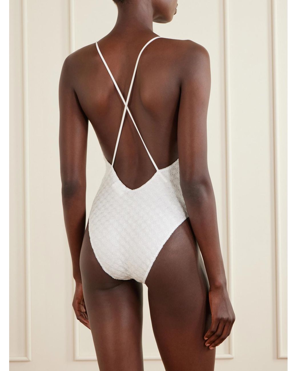 Missoni White Mare Striped Crochet-Knit Swimsuit