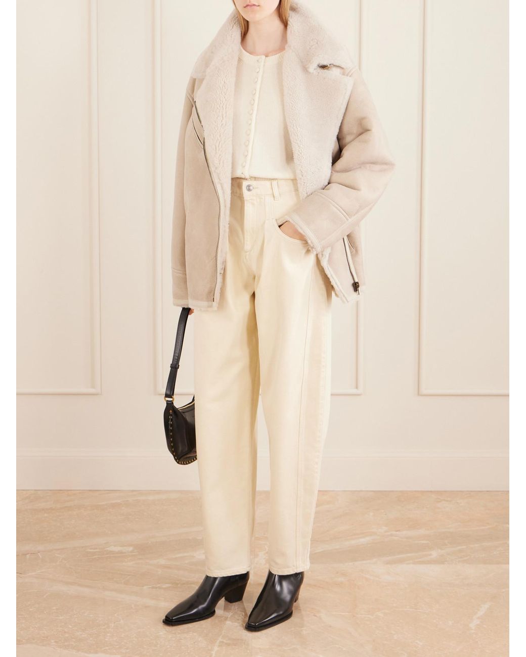 Isabel Marant Natural Adelina Shearling-Trimmed Leather Jacket