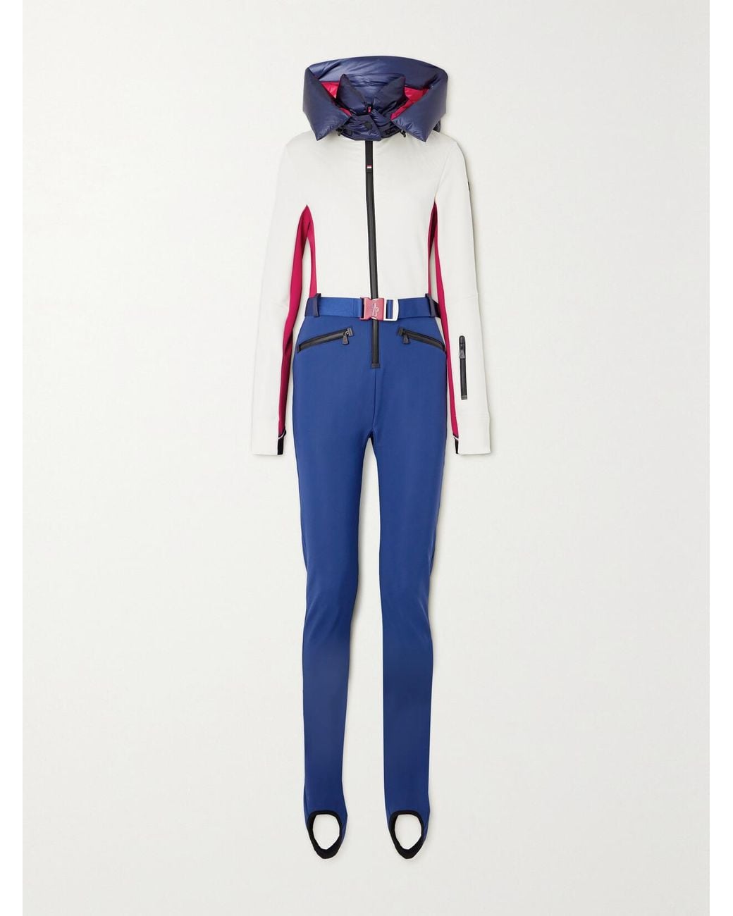 Moncler Blue Hooded Belted Color-Block Down Ski Suit