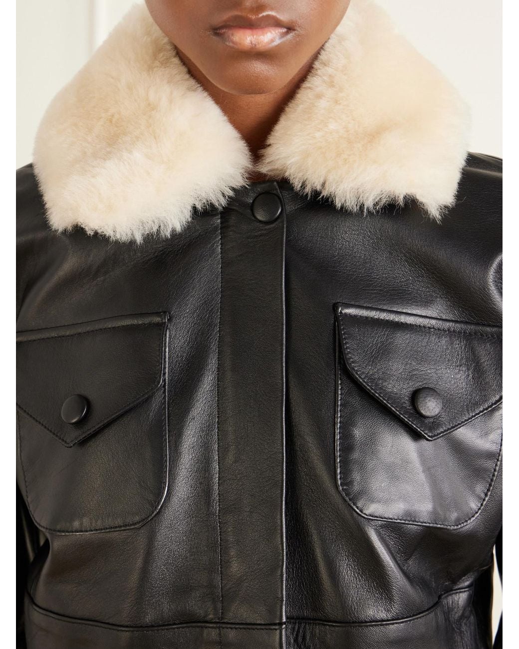 LIBEROWE Black Raja Cropped Shearling-Trimmed Leather Jacket