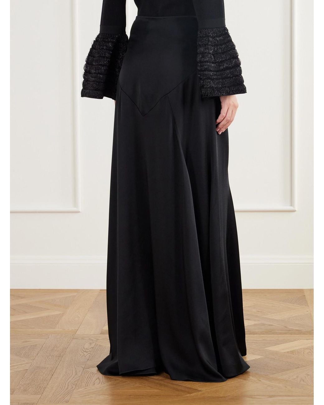 Stella McCartney Black Paneled Satin Maxi Skirt