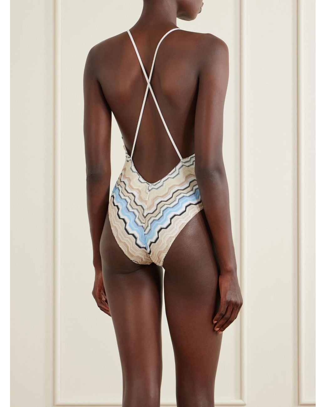 Missoni Natural Mare Striped Crochet-Knit Swimsuit