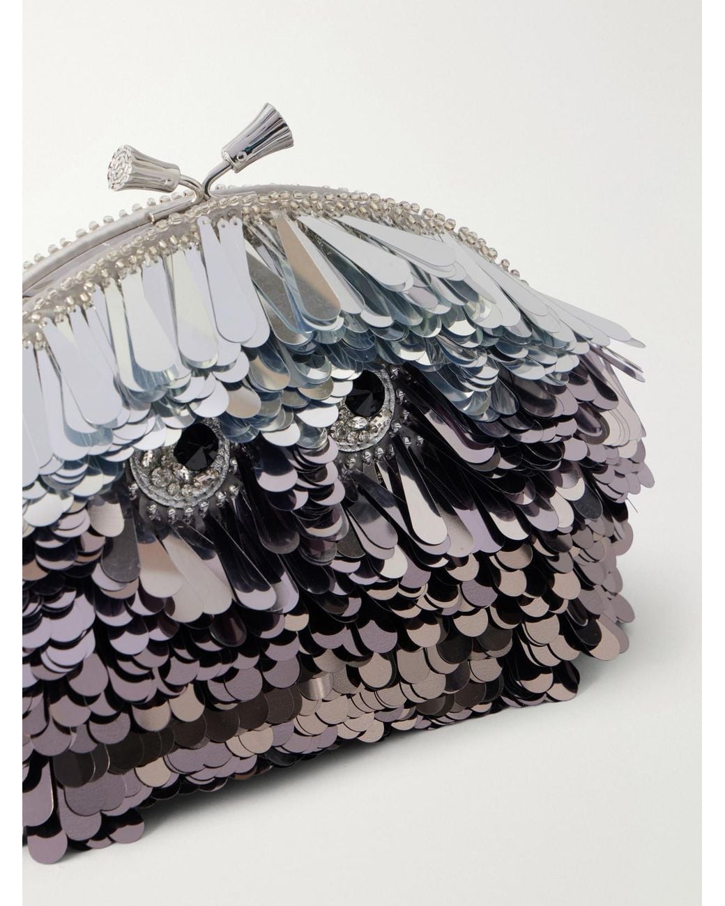 Anya Hindmarch Black Embellished Eyes Sequin-Trimmed Satin Clutch