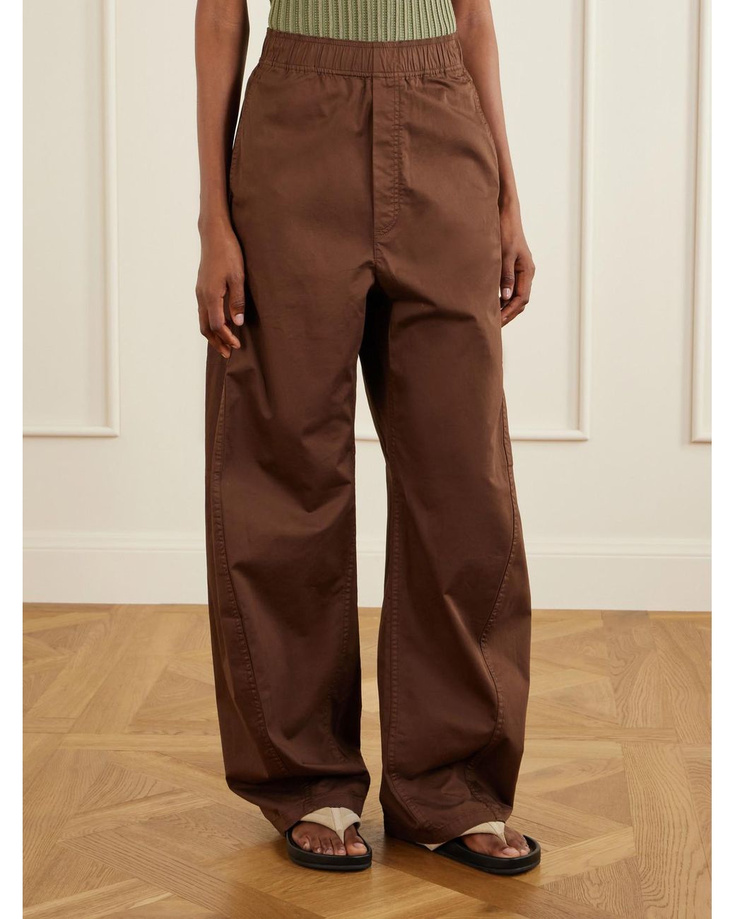 Tibi Brown Garment-Dyed Cotton-Blend Gabardine Wide-Leg Winslow Pants