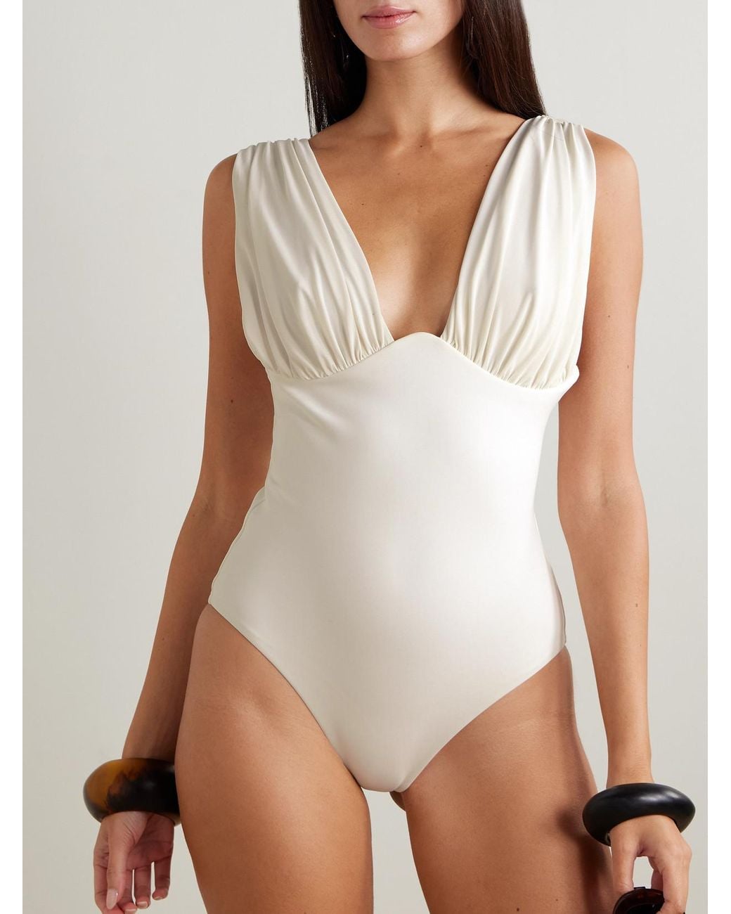 Zimmermann White Awaken Gathered Swimsuit