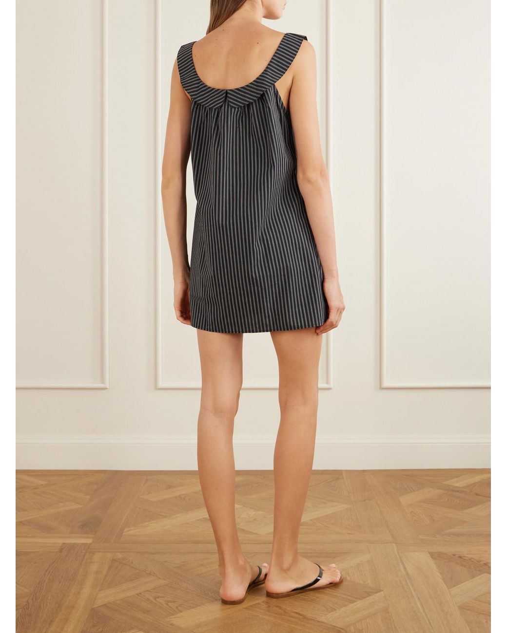 Deiji Studios Black Striped Organic Cotton-Poplin Mini Dress