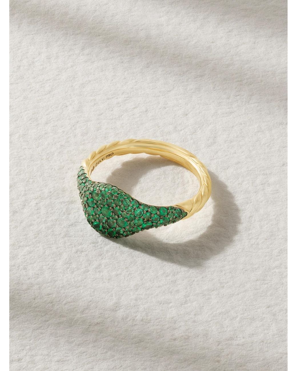 David Yurman Gray 18-Karat Emerald Pinky Ring