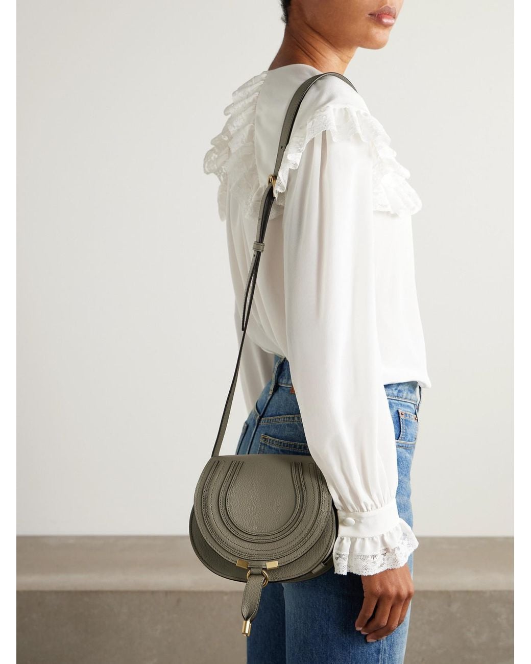 Chloé Gray Marcie Mini Textured-Leather Shoulder Bag