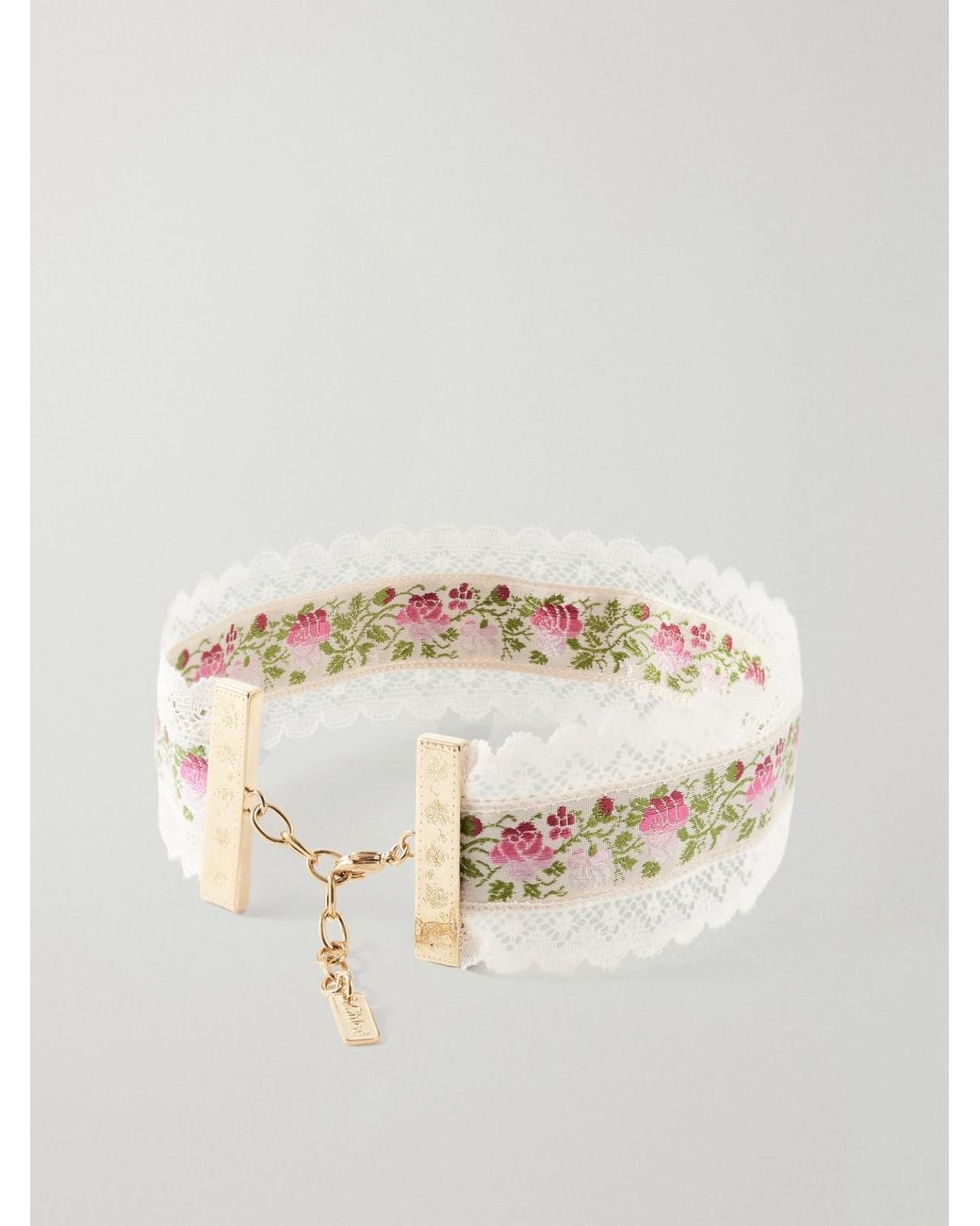 Chloé White Ribbon Lace-Trimmed Floral-Jacquard-Tone Choker