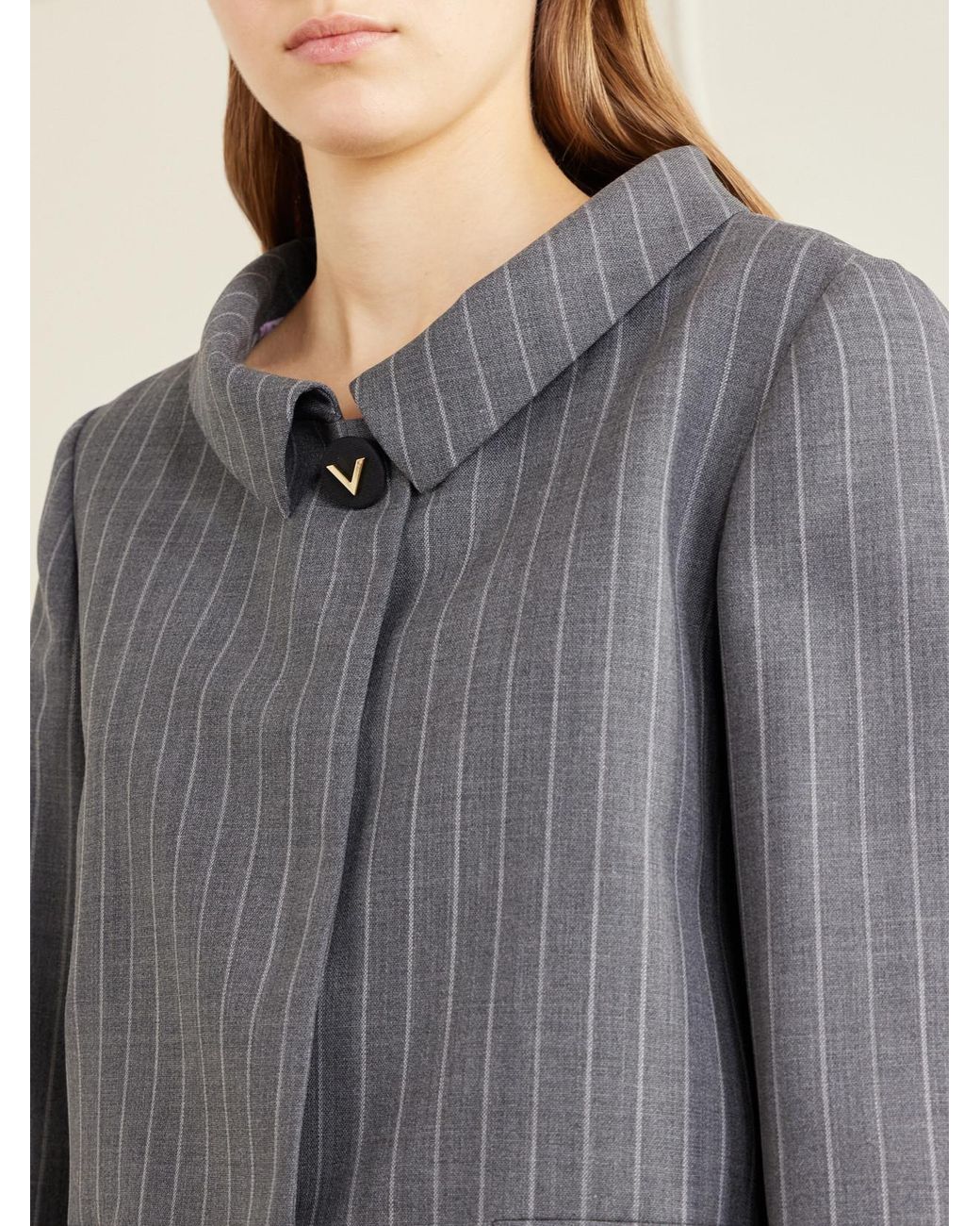 Valentino Garavani Gray Striped Wool Grain De Poudre Jacket