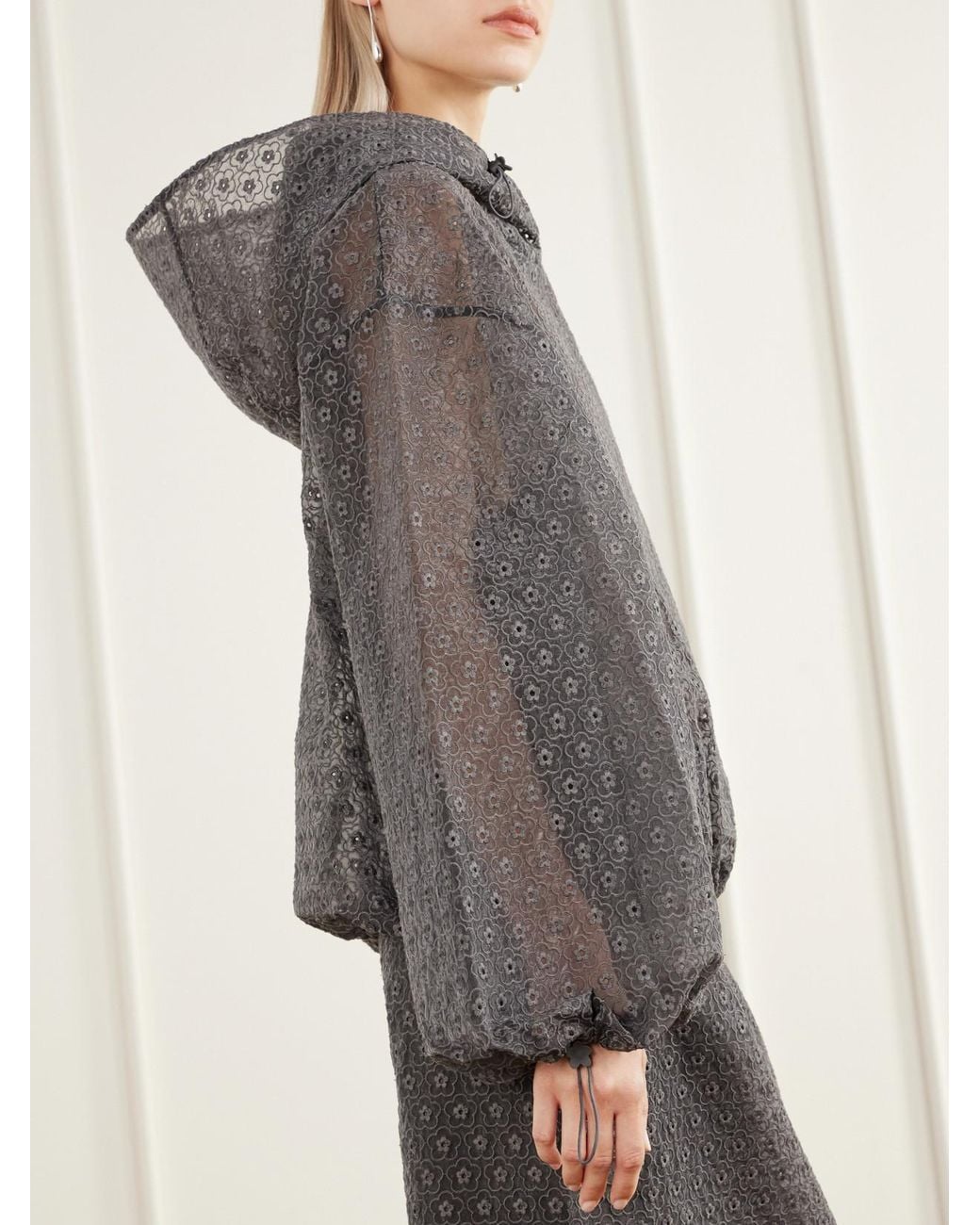 CECILIE BAHNSEN Gray Shila Hooded Drawstring Cotton-Blend Floral-Lace Jacket