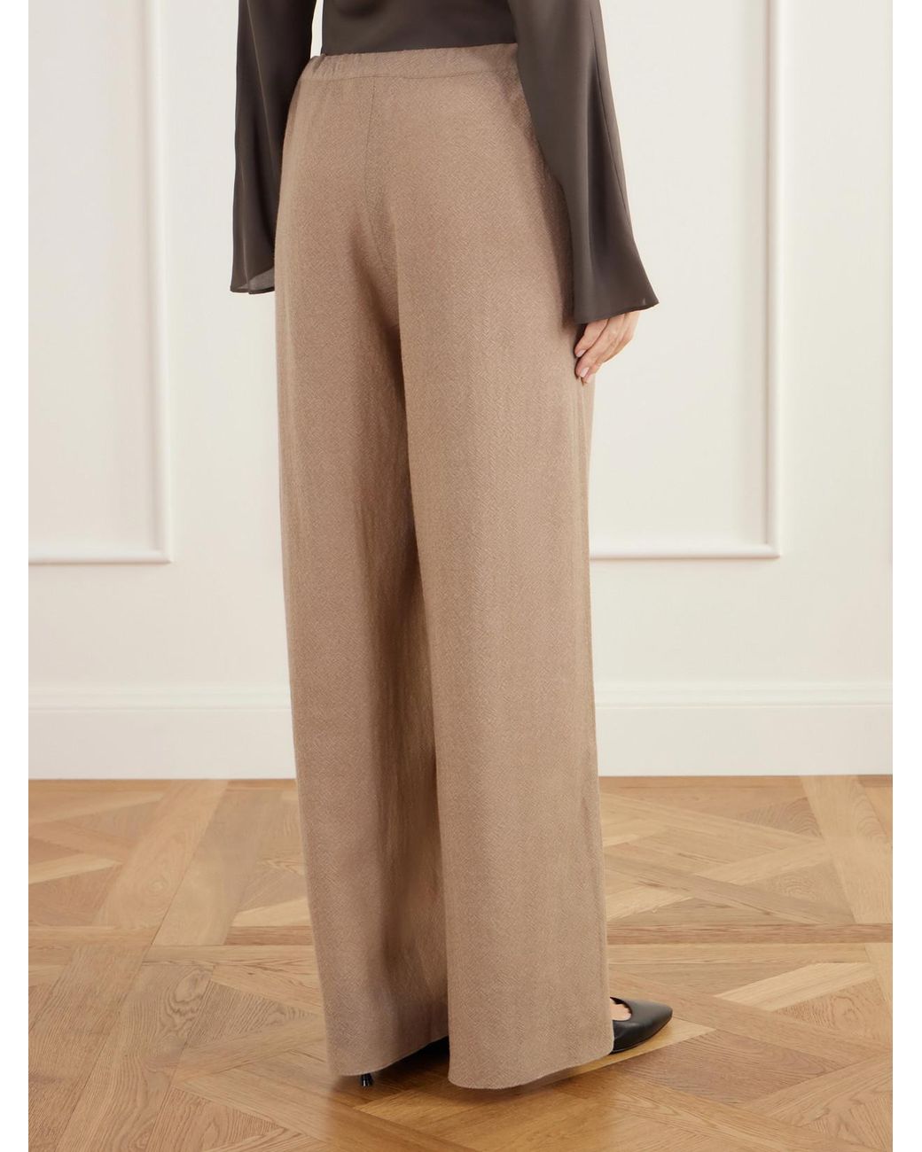 Kallmeyer Natural Cairo Wool Broken Twill Wide-Leg Pants