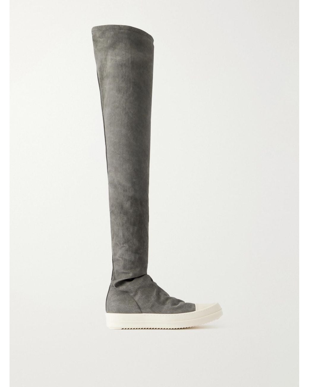 Rick Owens White High Sock Stretch-Twill Over-The-Knee Boots