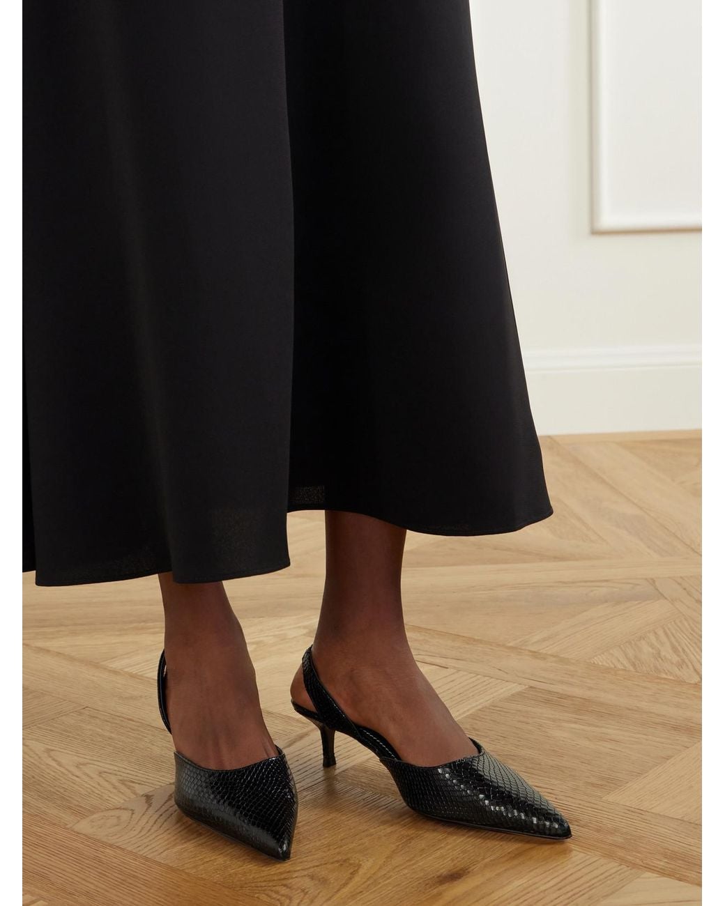 Staud Black Sebastian Snake-Effect Leather Pumps