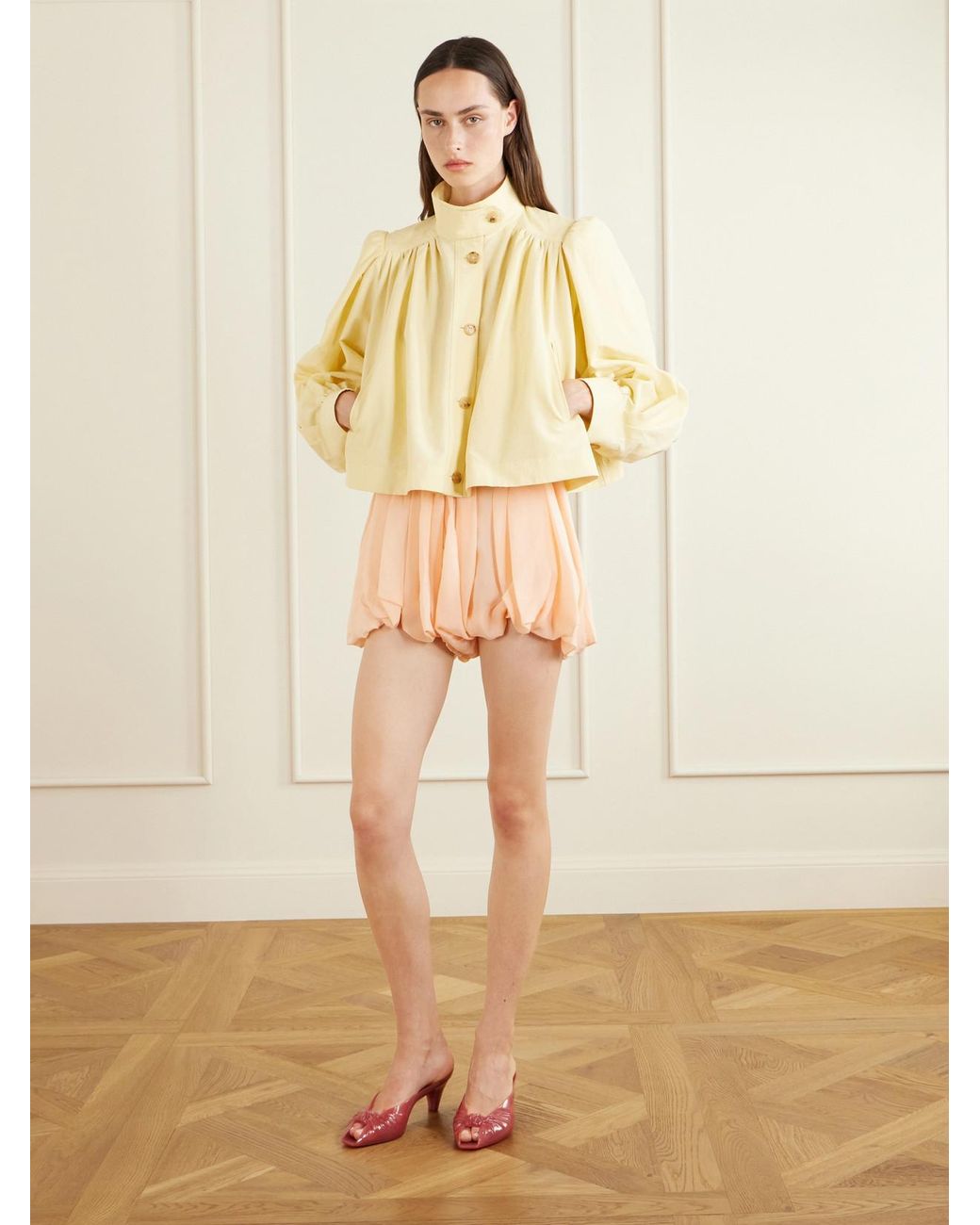 Chloé Pink Pleated Silk-Charmeuse Shorts